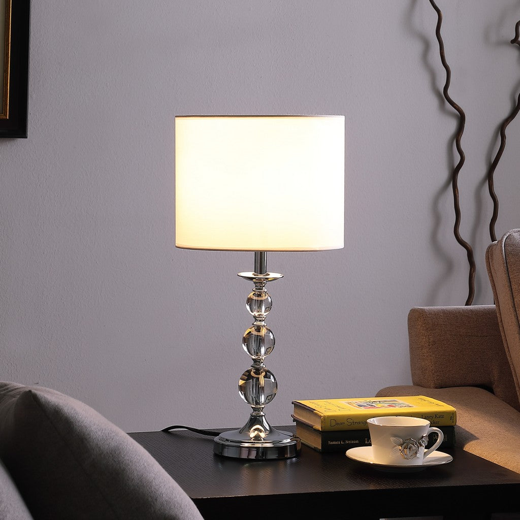 20" Silver Bedside Table Lamp With White Drum Shade-Table Lamps-DECOROLALA