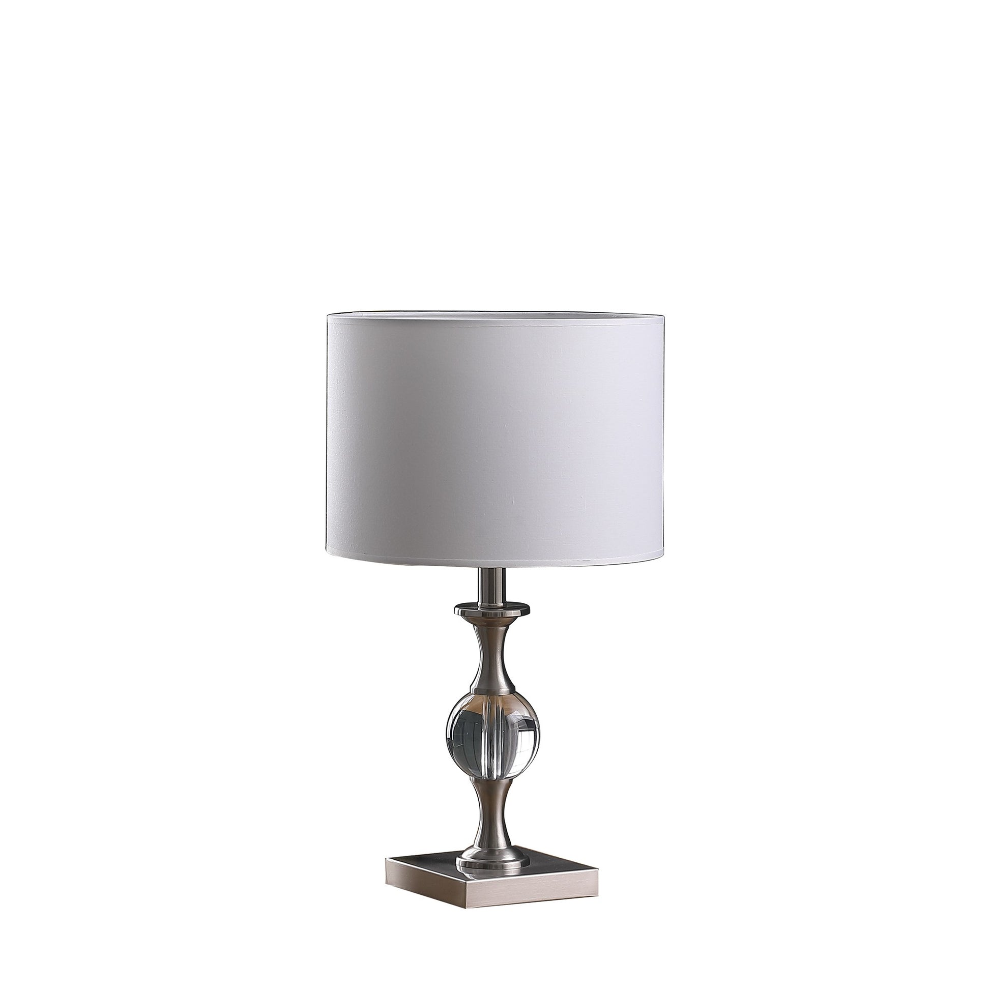 20" Silver Bedside Table Lamp With White Drum Shade-Table Lamps-DECOROLALA