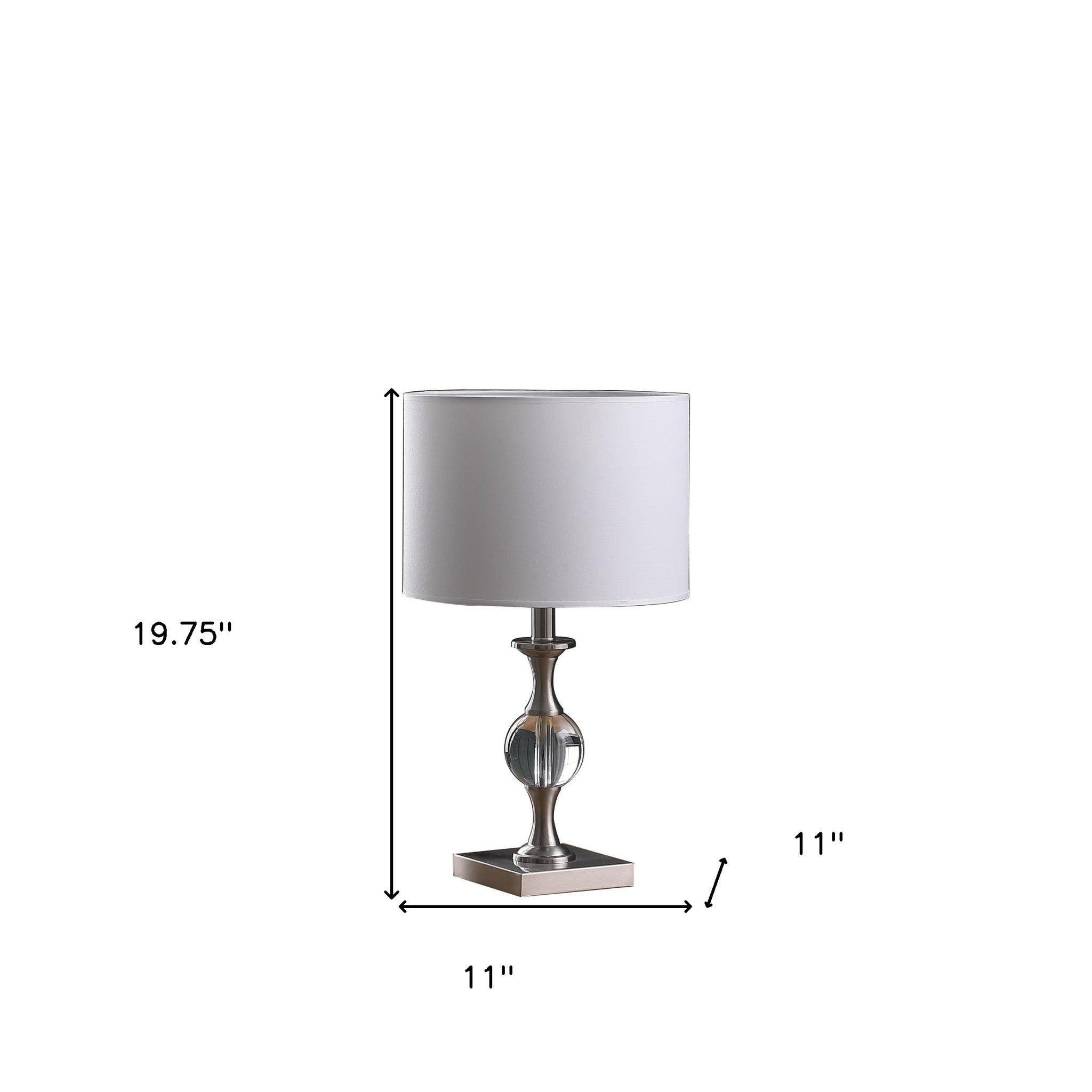 20" Silver Bedside Table Lamp With White Drum Shade-Table Lamps-DECOROLALA