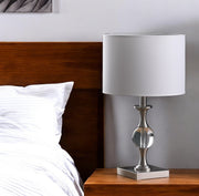 20" Silver Bedside Table Lamp With White Drum Shade-Table Lamps-DECOROLALA