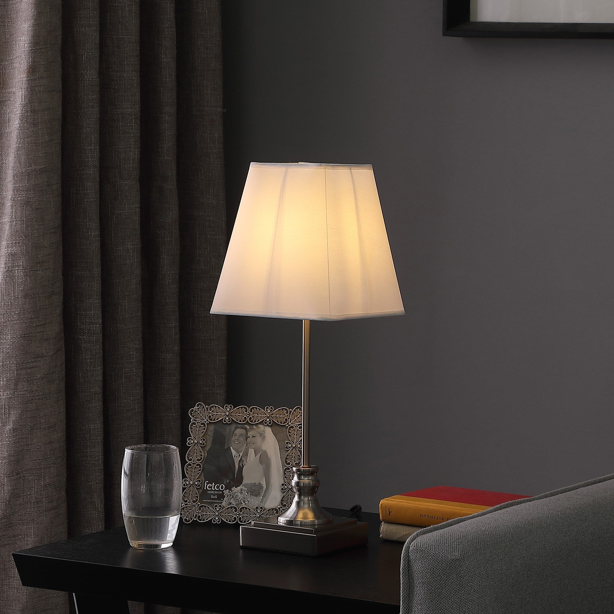 19" Silver Bedside Table Lamp With White Empire Shade-Table Lamps-DECOROLALA