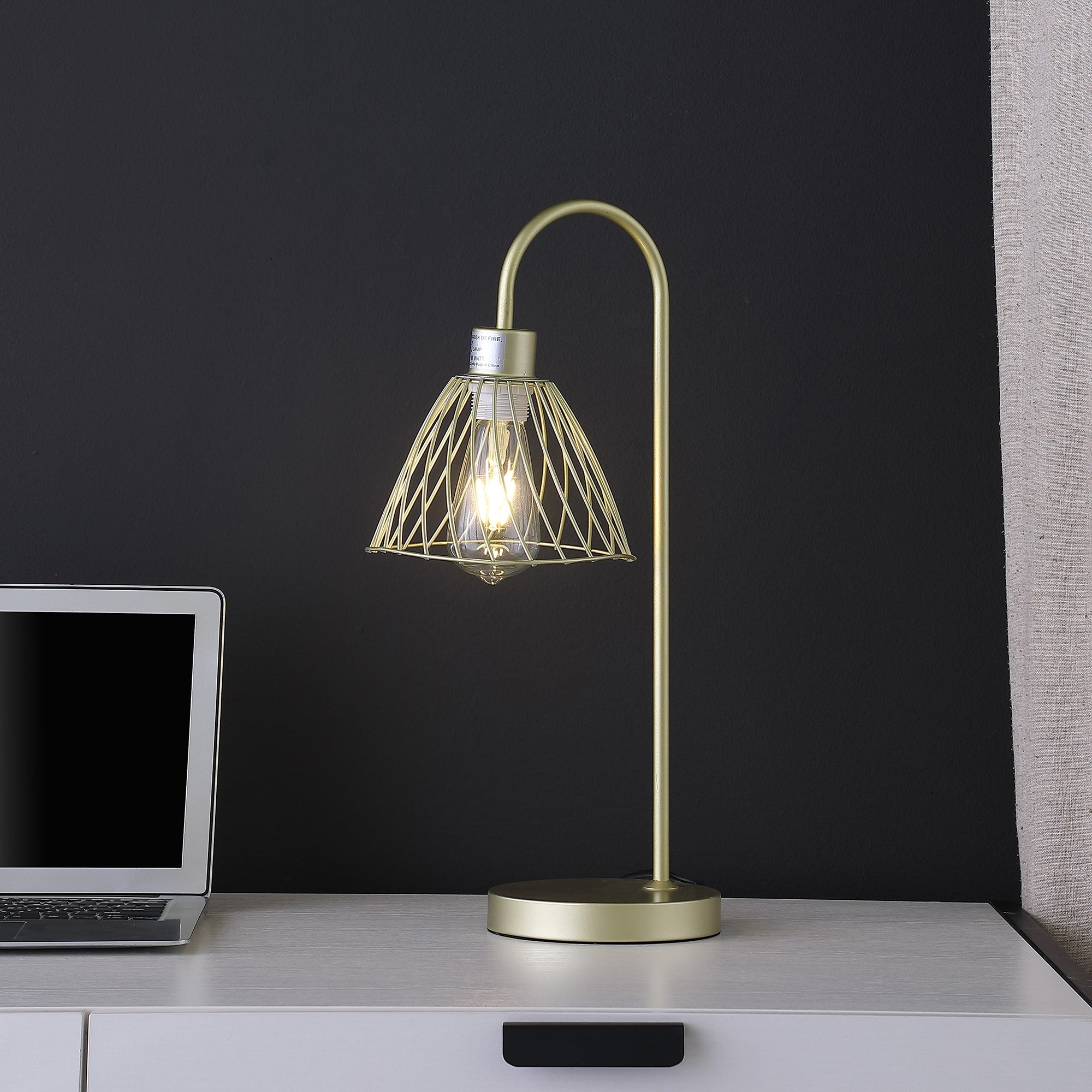 21" Gold Bedside Table Lamp With Gold Cage Shade-Table Lamps-DECOROLALA