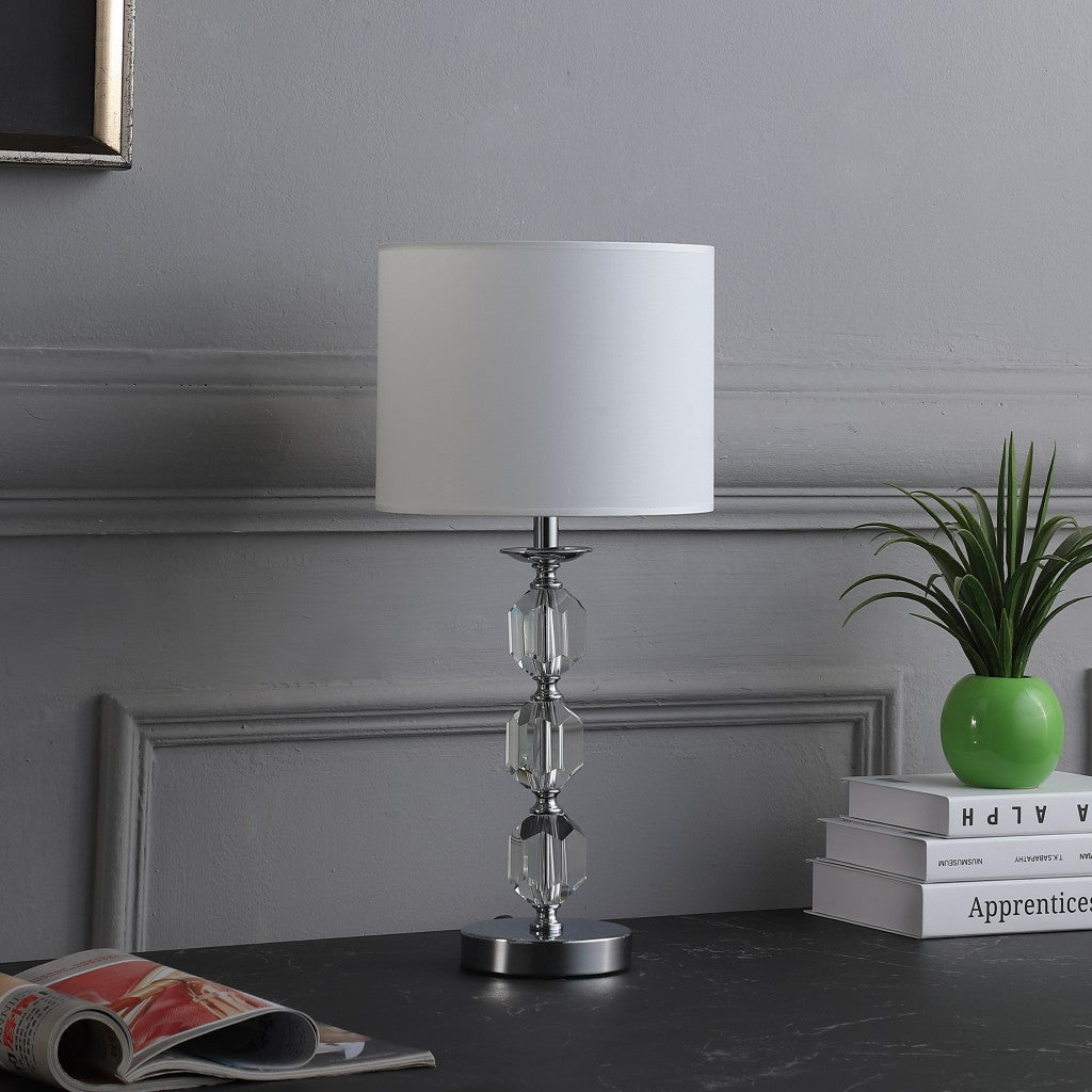 21" Silver Bedside Table Lamp With White Drum Shade-Table Lamps-DECOROLALA