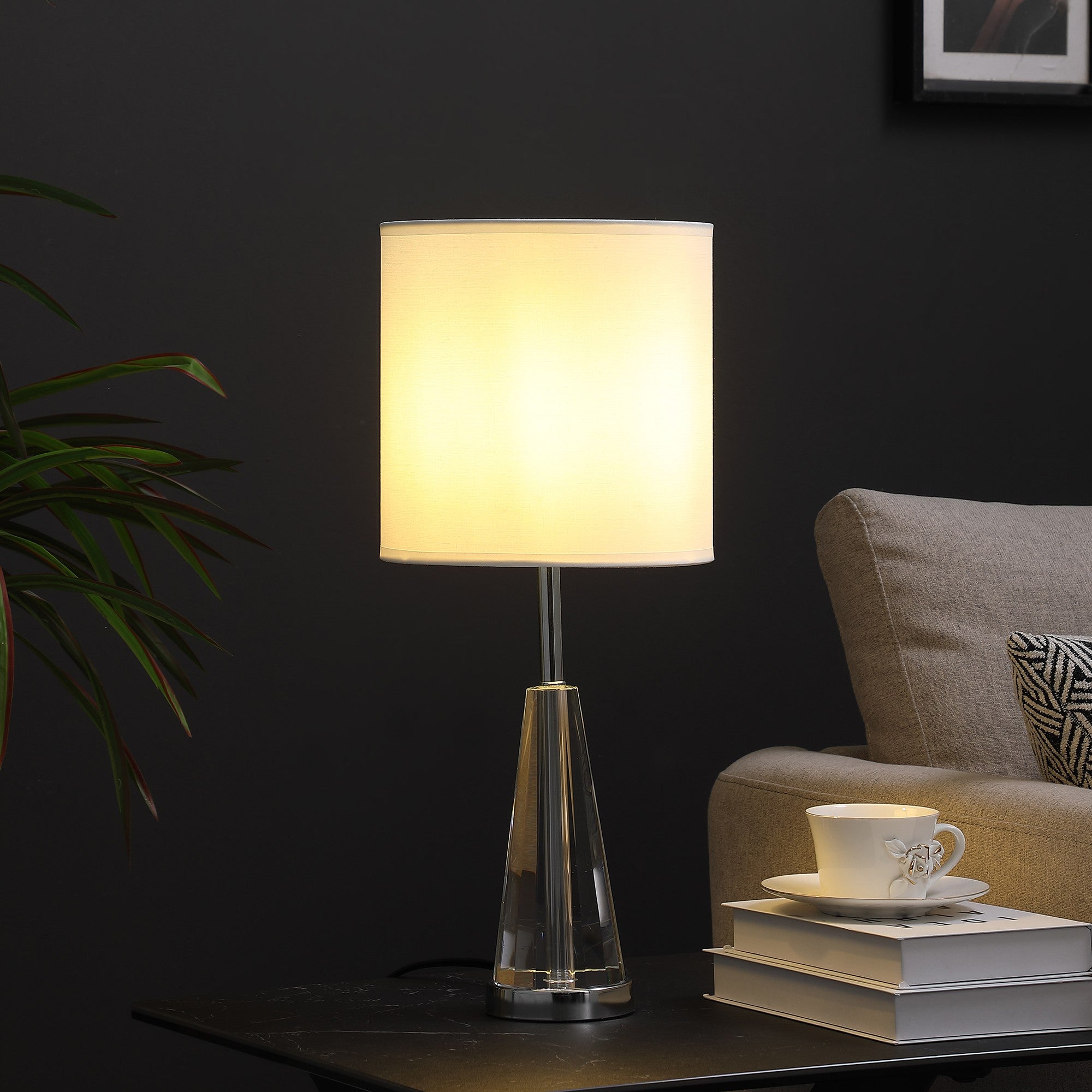 22" Silver Bedside Table Lamp With White Drum Shade-Table Lamps-DECOROLALA