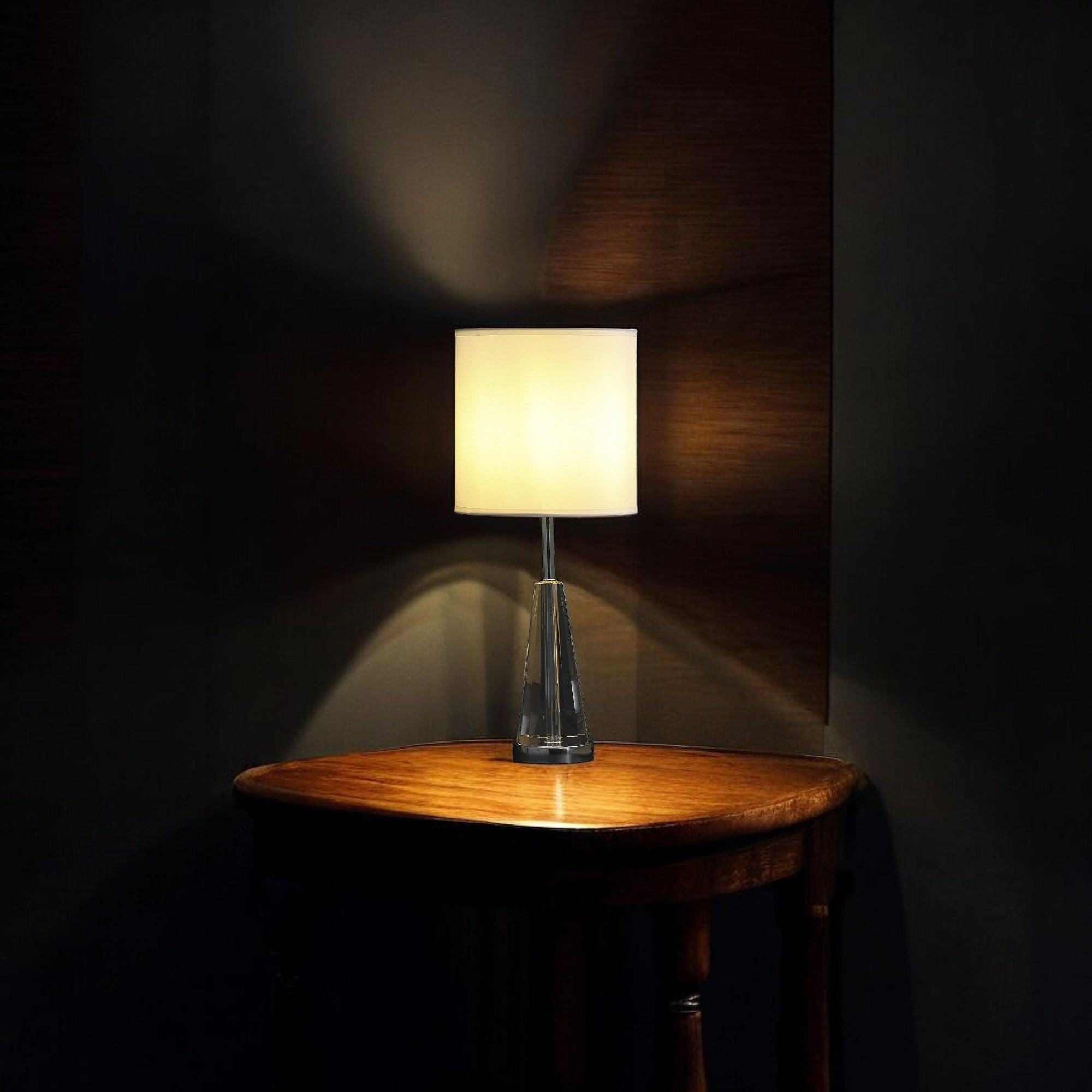 22" Silver Bedside Table Lamp With White Drum Shade-Table Lamps-DECOROLALA