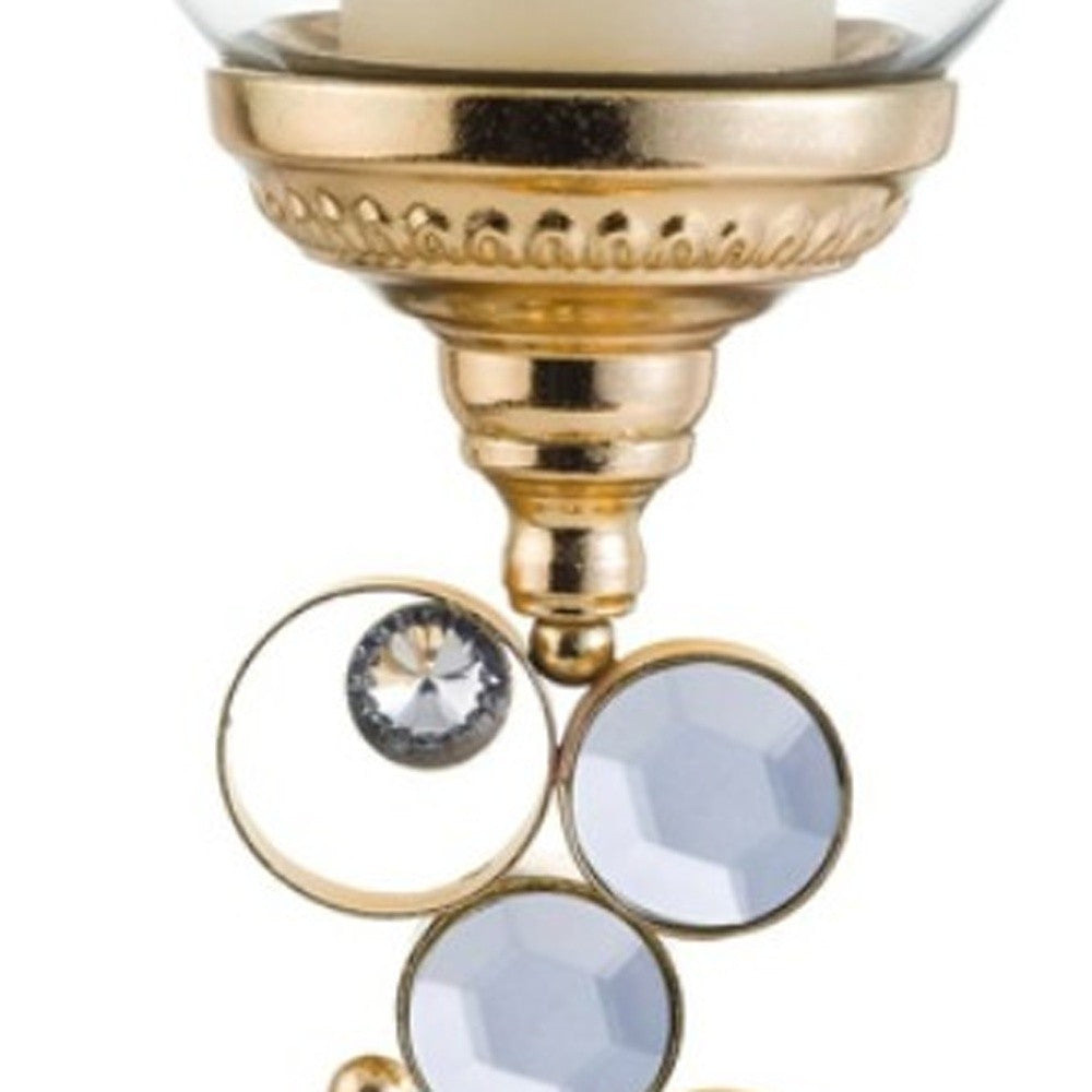 18" Gold and Faux Crystal Bling Tabletop Hurricane Candle Holder-Candle Holders-DECOROLALA