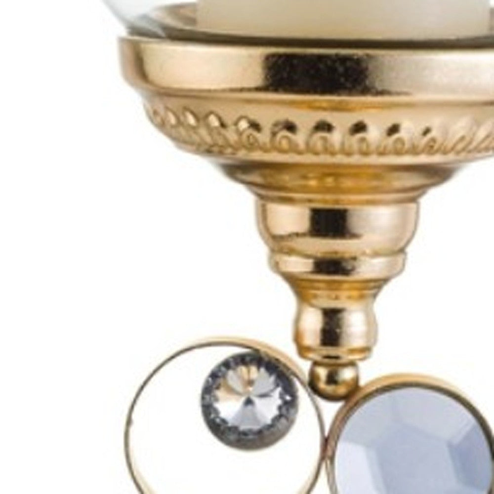 18" Gold and Faux Crystal Bling Tabletop Hurricane Candle Holder-Candle Holders-DECOROLALA