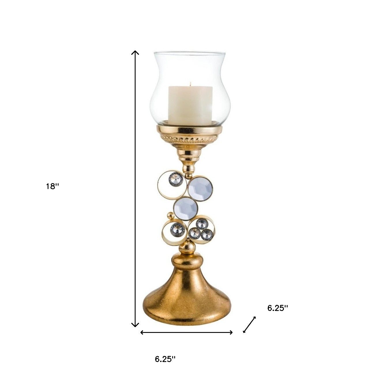 18" Gold and Faux Crystal Bling Tabletop Hurricane Candle Holder-Candle Holders-DECOROLALA