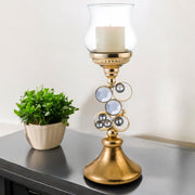 18" Gold and Faux Crystal Bling Tabletop Hurricane Candle Holder-Candle Holders-DECOROLALA