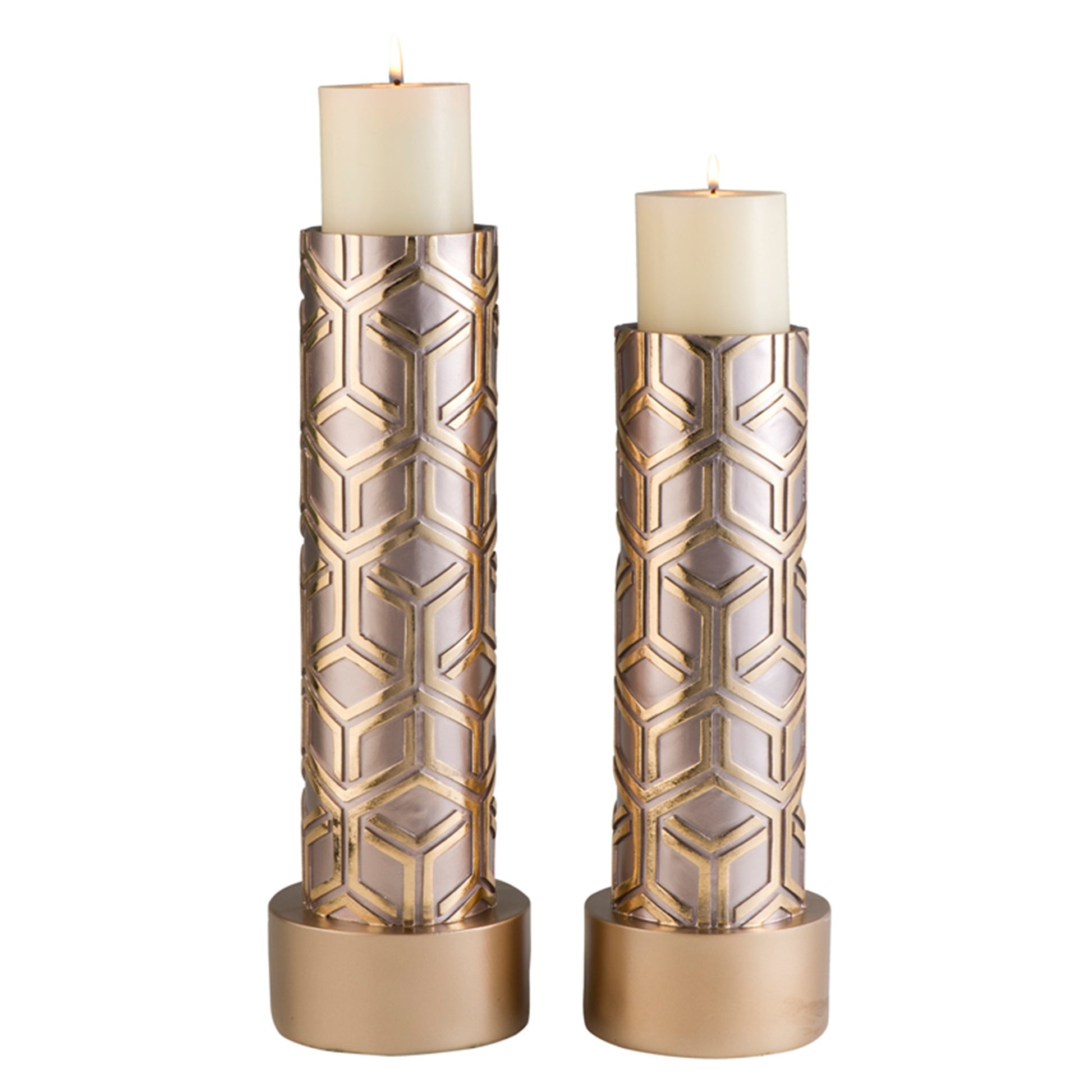 Set Of Two Gold Tabletop Pillar Candle Holders-Candle Holders-DECOROLALA