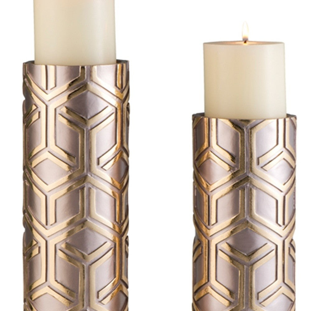 Set Of Two Gold Tabletop Pillar Candle Holders-Candle Holders-DECOROLALA