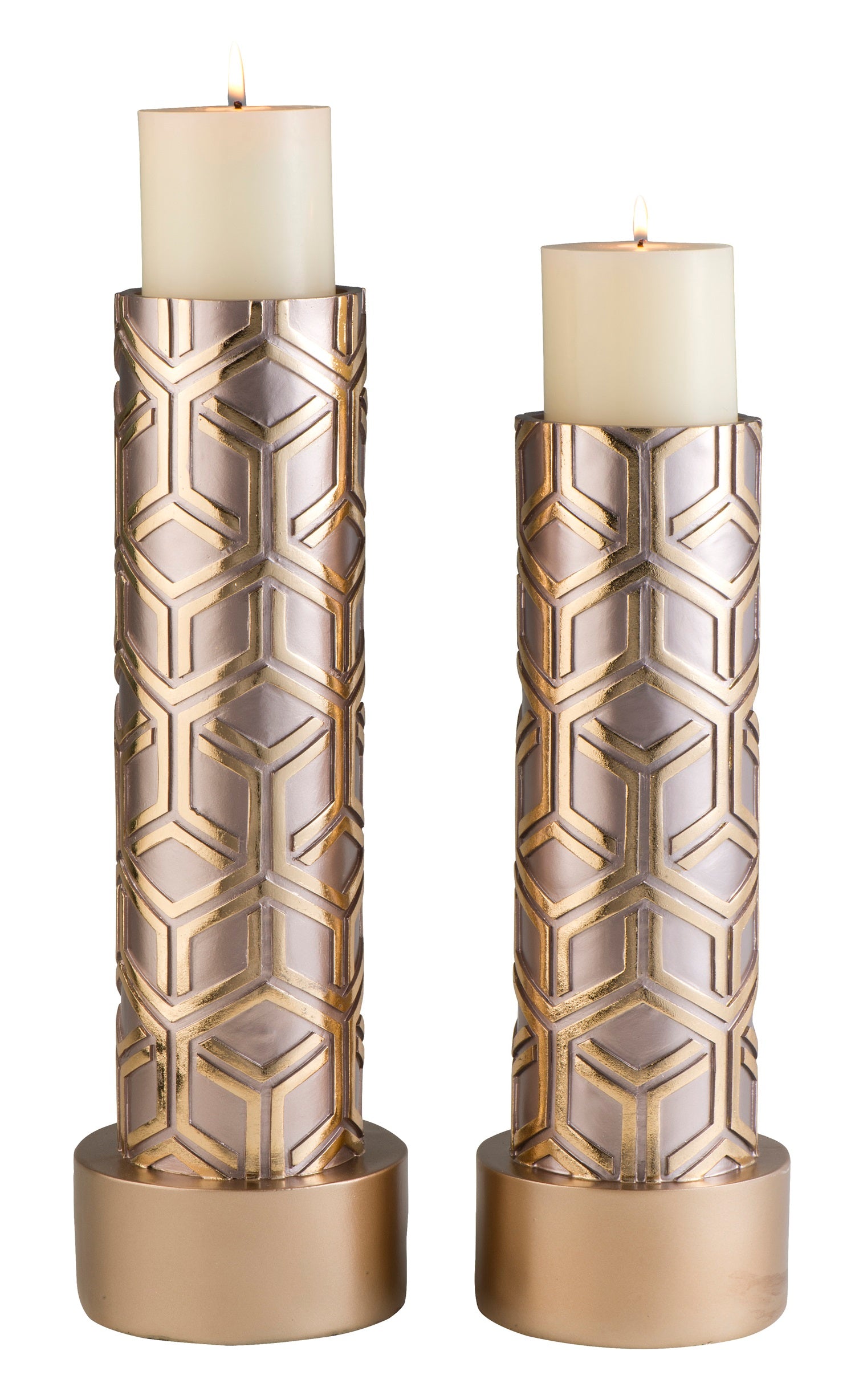 Set Of Two Gold Tabletop Pillar Candle Holders-Candle Holders-DECOROLALA