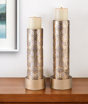 Set Of Two Gold Tabletop Pillar Candle Holders-Candle Holders-DECOROLALA