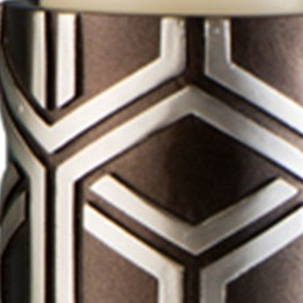 Set Of Two Espresso and Silver Pillar Tabletop Pillar Candle Holders-Candle Holders-DECOROLALA