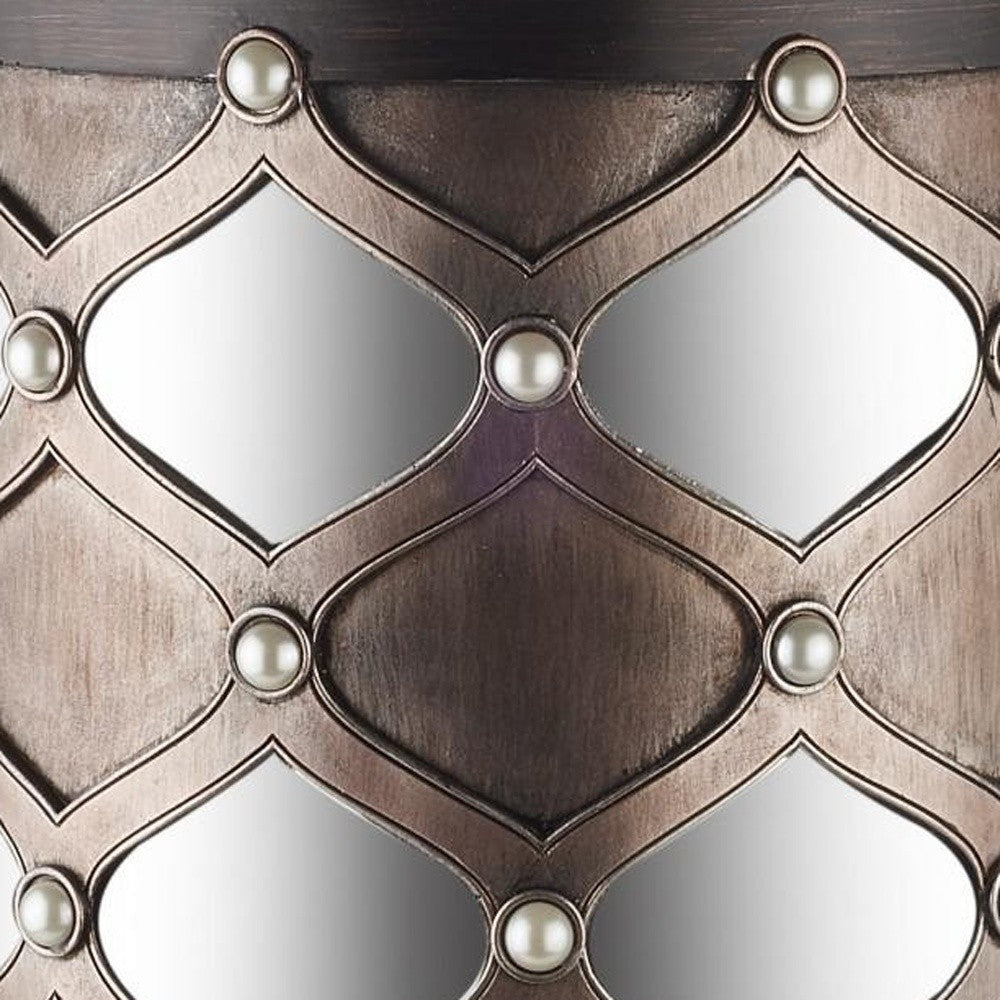 31" Bronze and Silver with Pearls Floor Hurricane Candle Holder-Candle Holders-DECOROLALA