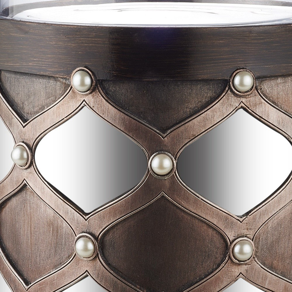 22" Bronze and Silver with Pearls Tabletop Hurricane Candle Holder-Candle Holders-DECOROLALA