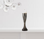 Set of Two Black Silver and Bronze Polyresin Abstract Centerpiece Pillar Candle Holders With Candle-Candle Holders-DECOROLALA