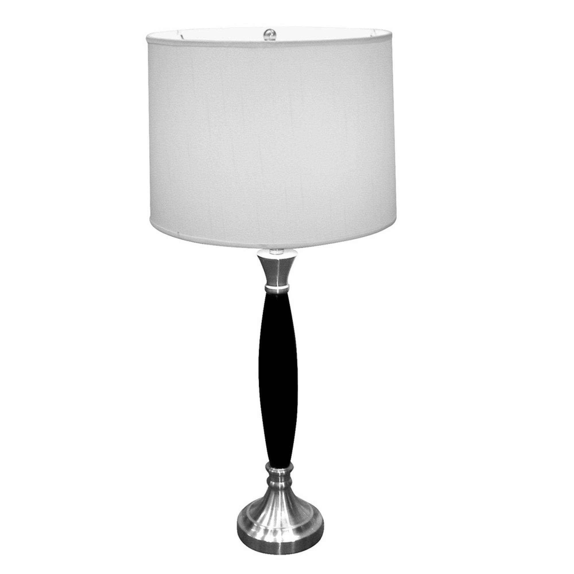 30" Black Solid Wood Bedside Table Lamp With White Shade-Table Lamps-DECOROLALA