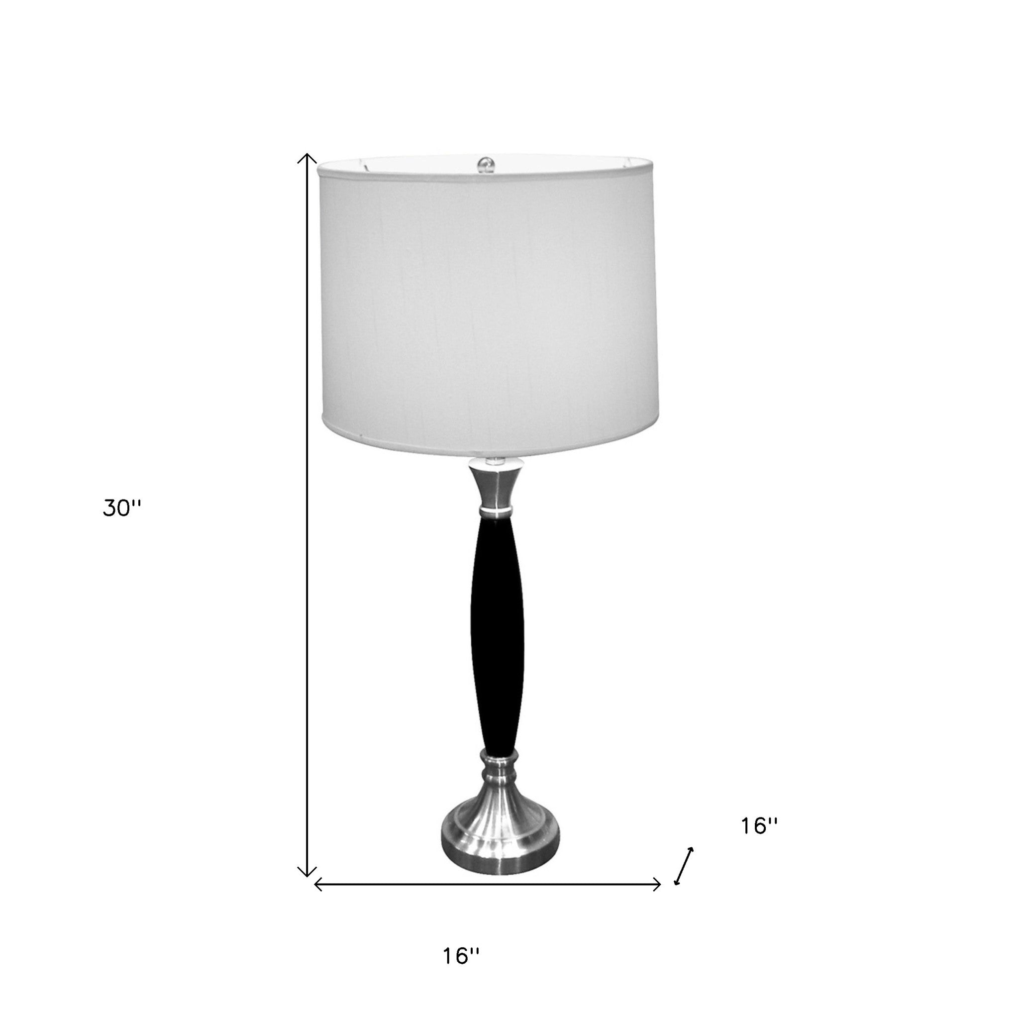 30" Black Solid Wood Bedside Table Lamp With White Shade-Table Lamps-DECOROLALA