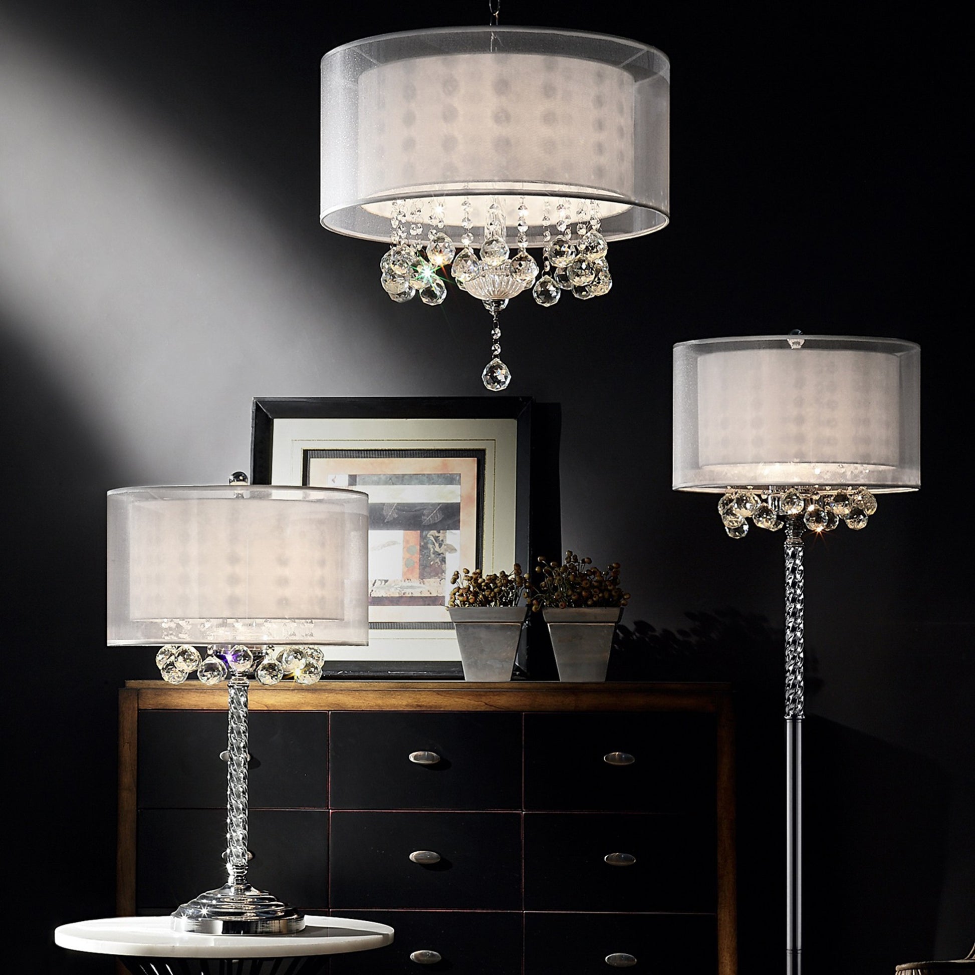 Chic Silver Ceiling Lamp with Crystal Accents and Silver Shade-Chandeliers-DECOROLALA