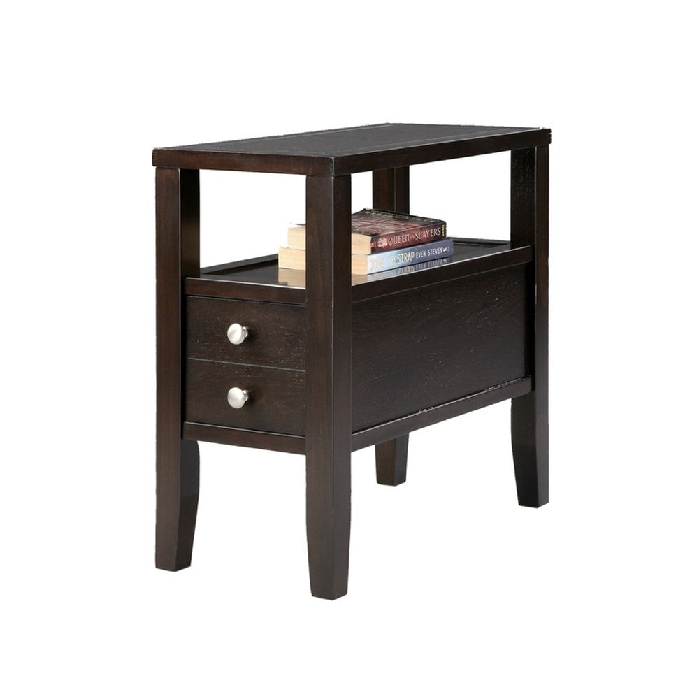 24" Brown End Table With Two Drawers-End-Side Tables-DECOROLALA