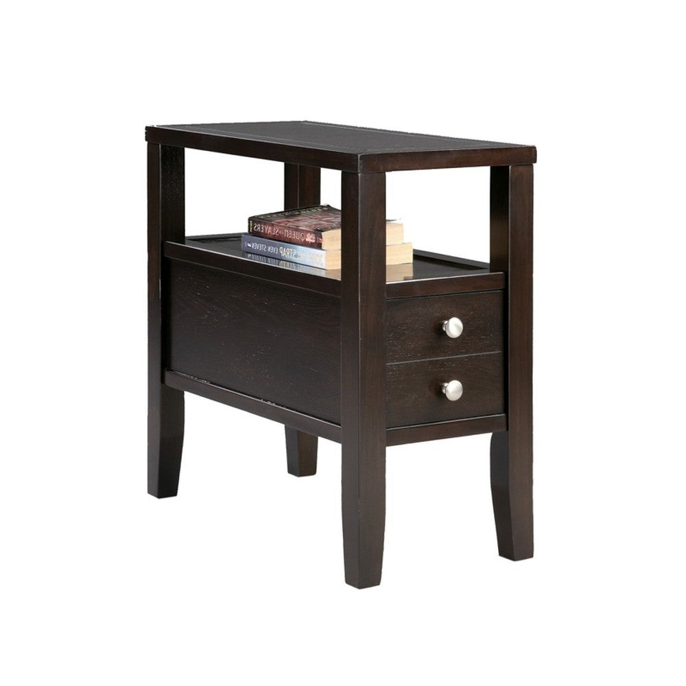 24" Brown End Table With Two Drawers-End-Side Tables-DECOROLALA