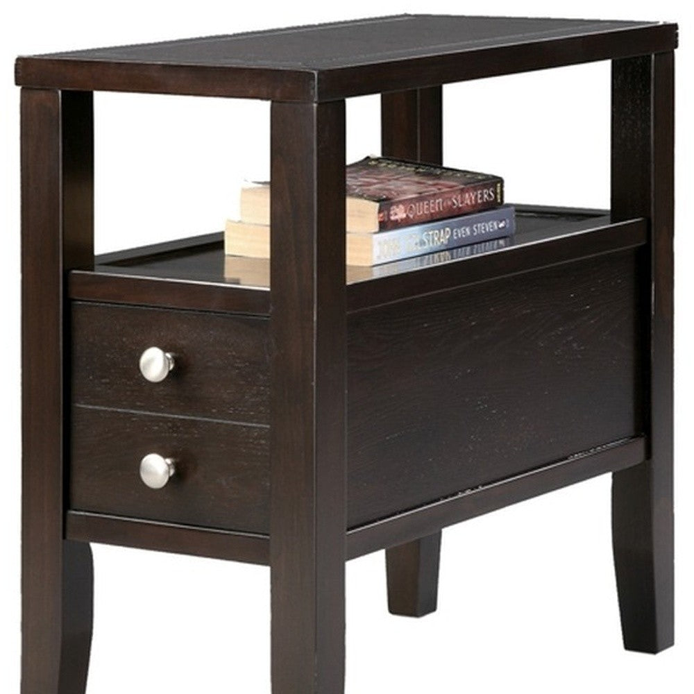 24" Brown End Table With Two Drawers-End-Side Tables-DECOROLALA