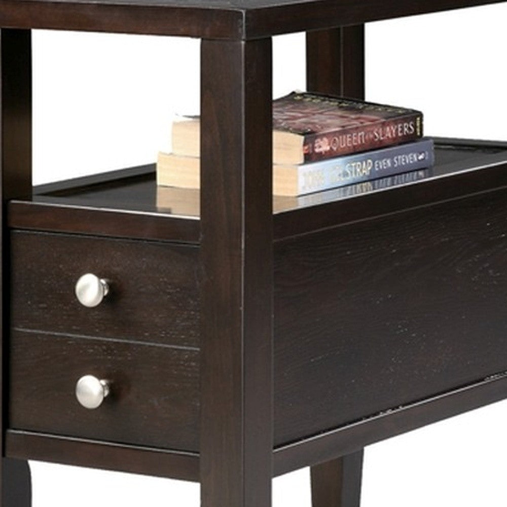 24" Brown End Table With Two Drawers-End-Side Tables-DECOROLALA