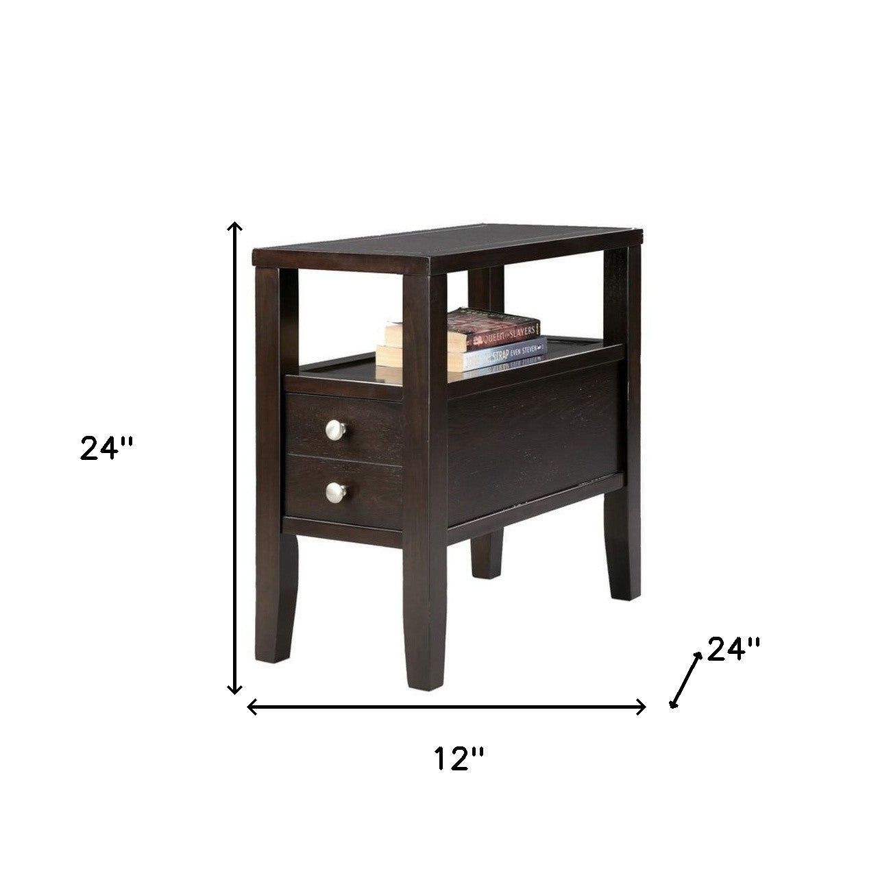 24" Brown End Table With Two Drawers-End-Side Tables-DECOROLALA