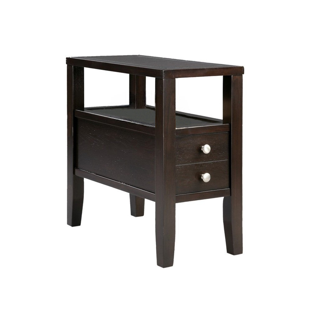 24" Brown End Table With Two Drawers-End-Side Tables-DECOROLALA