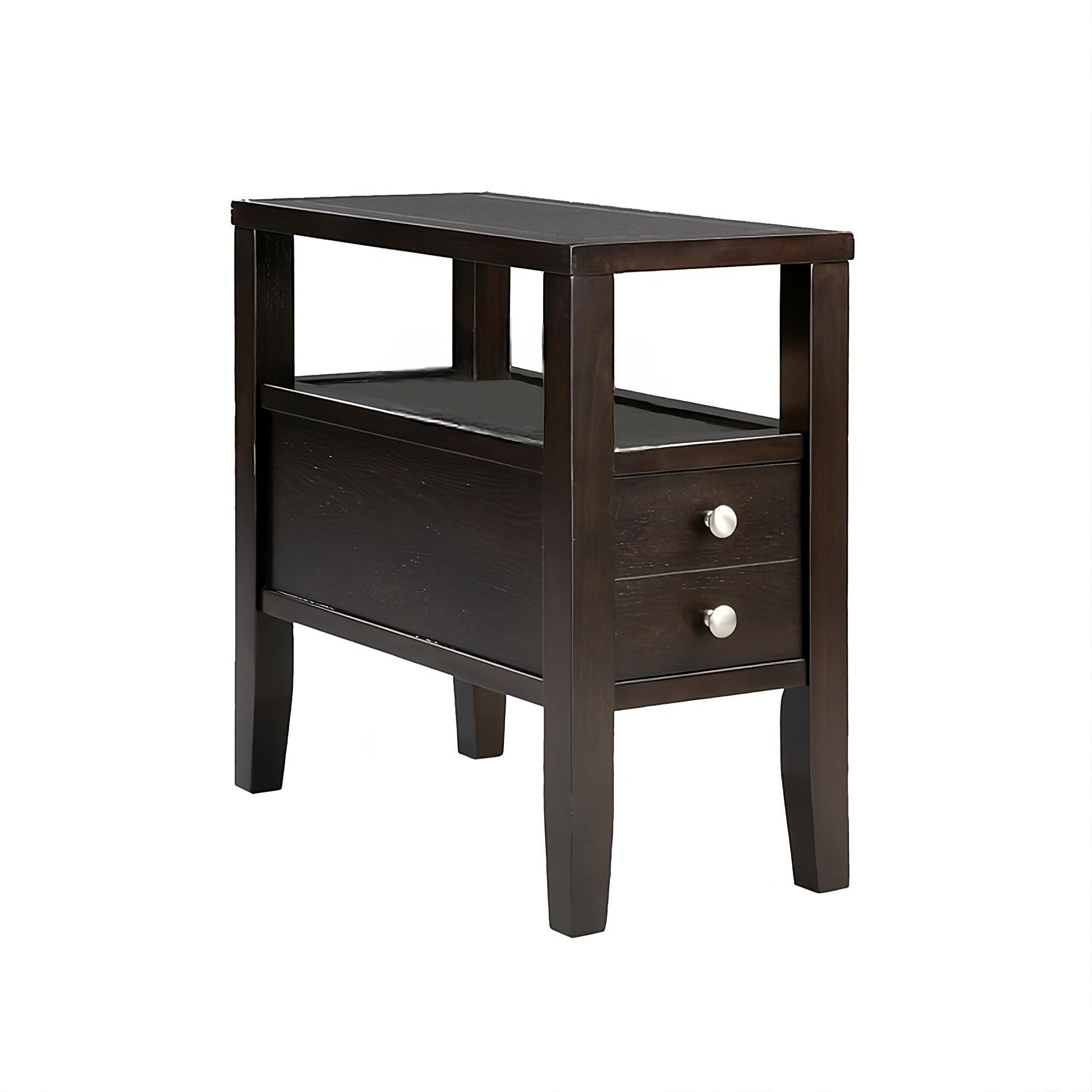 24" Brown End Table With Two Drawers-End-Side Tables-DECOROLALA