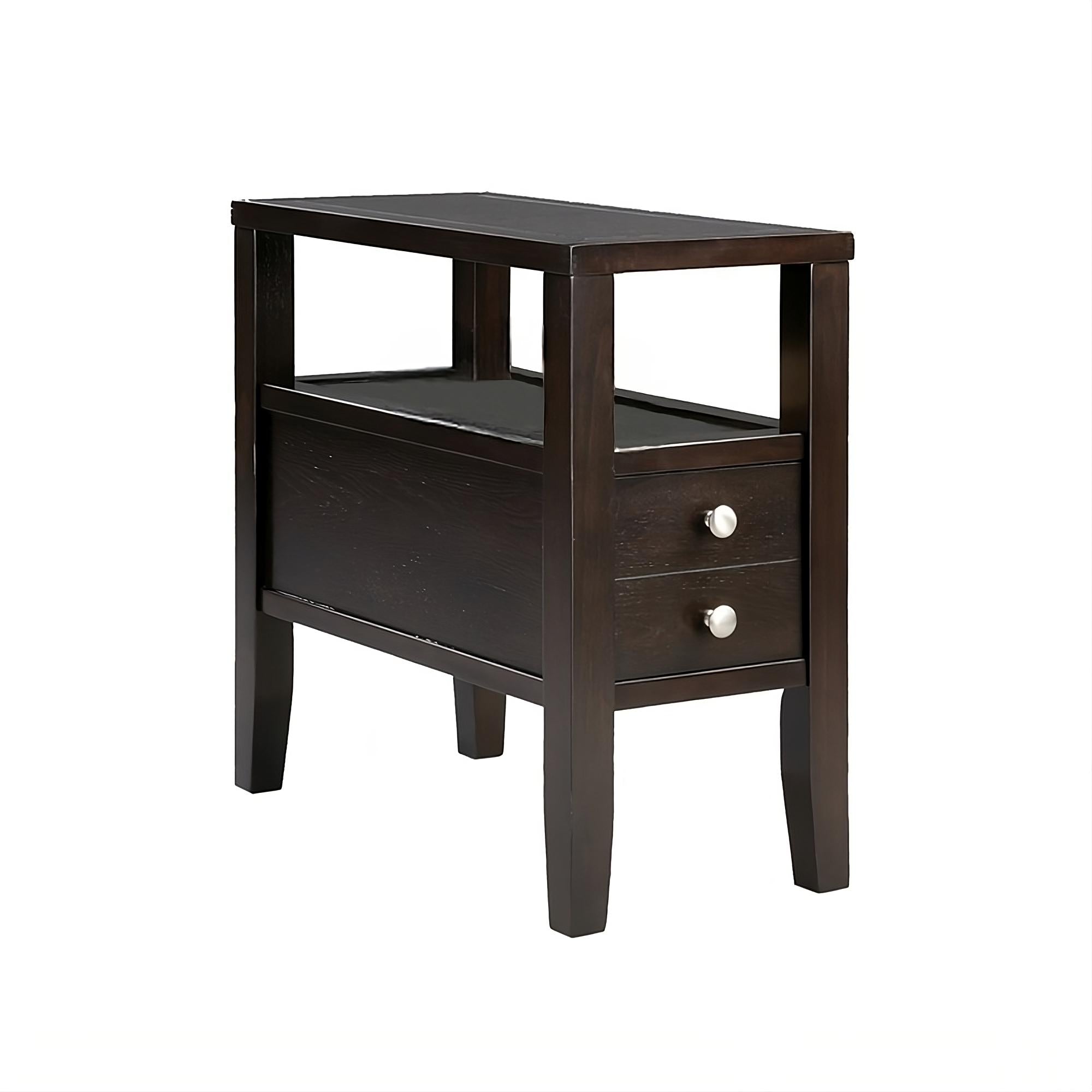 24" Brown End Table With Two Drawers-End-Side Tables-DECOROLALA