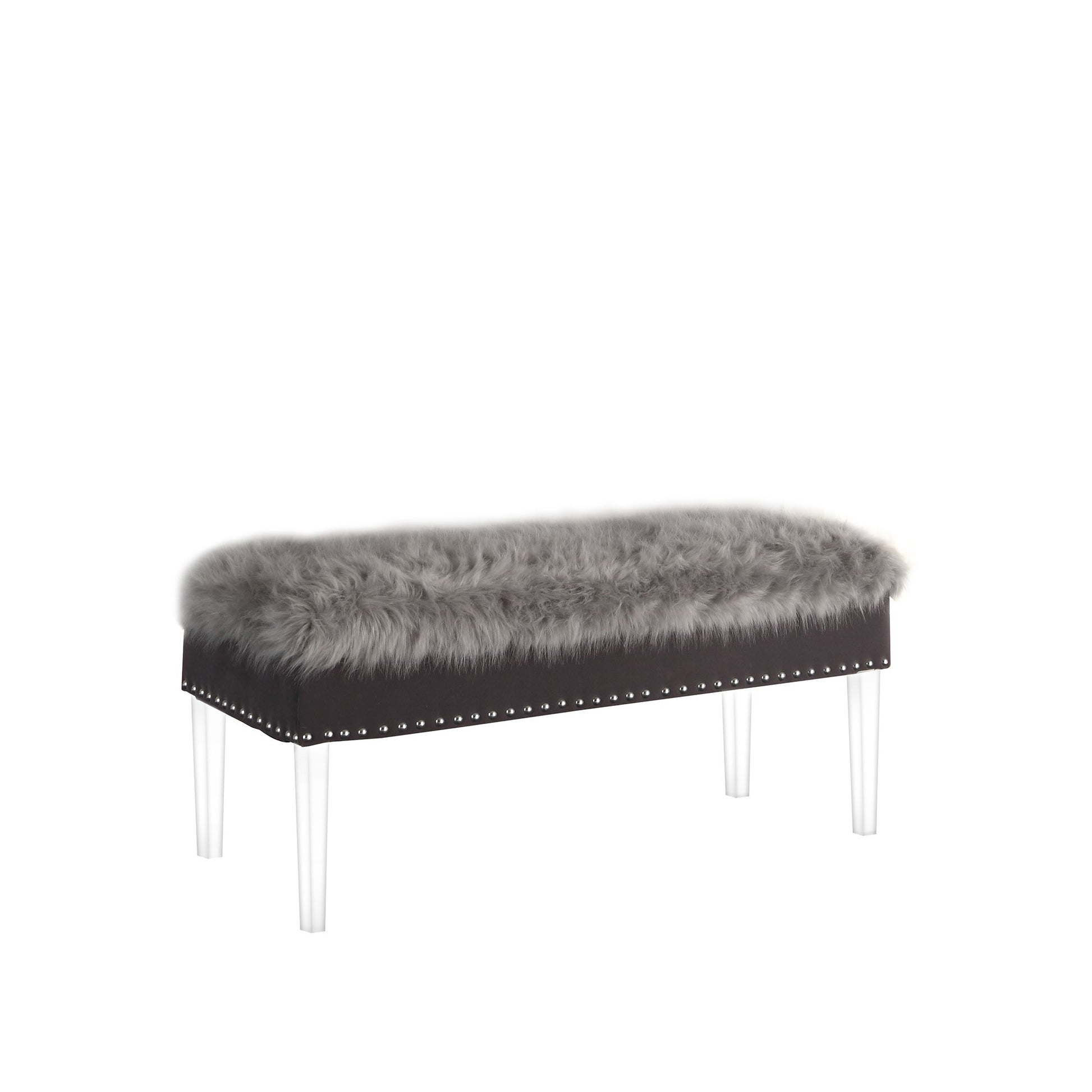 42" Gray and Clear Faux Fur Upholstered Storage Bench with Flip Top-Benches-DECOROLALA