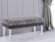 42" Gray and Clear Faux Fur Upholstered Storage Bench with Flip Top-Benches-DECOROLALA