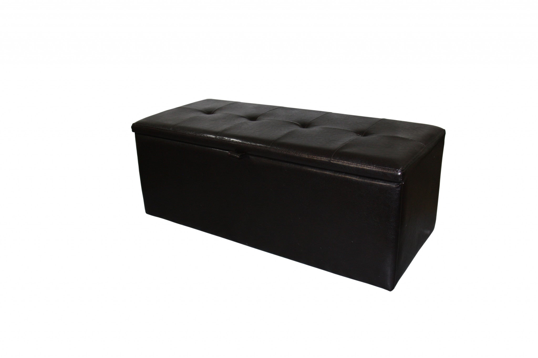 17" Brown Upholstered Faux Leather Bench with Flip top-Benches-DECOROLALA