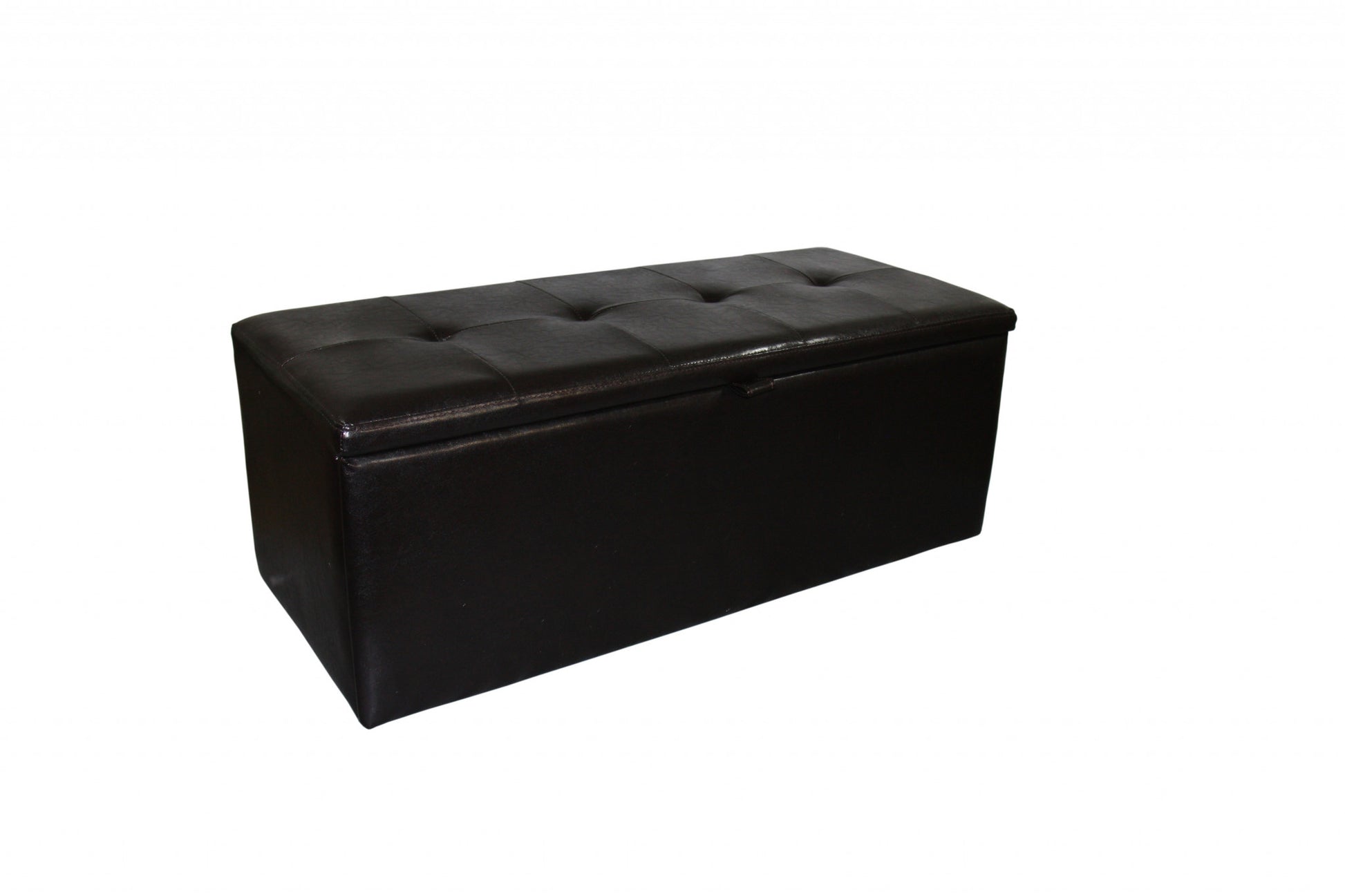 17" Brown Upholstered Faux Leather Bench with Flip top-Benches-DECOROLALA