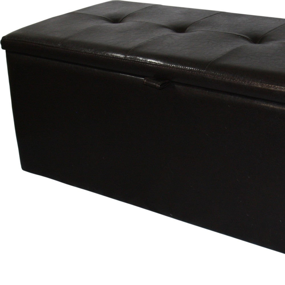 17" Brown Upholstered Faux Leather Bench with Flip top-Benches-DECOROLALA