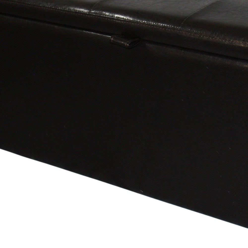 17" Brown Upholstered Faux Leather Bench with Flip top-Benches-DECOROLALA