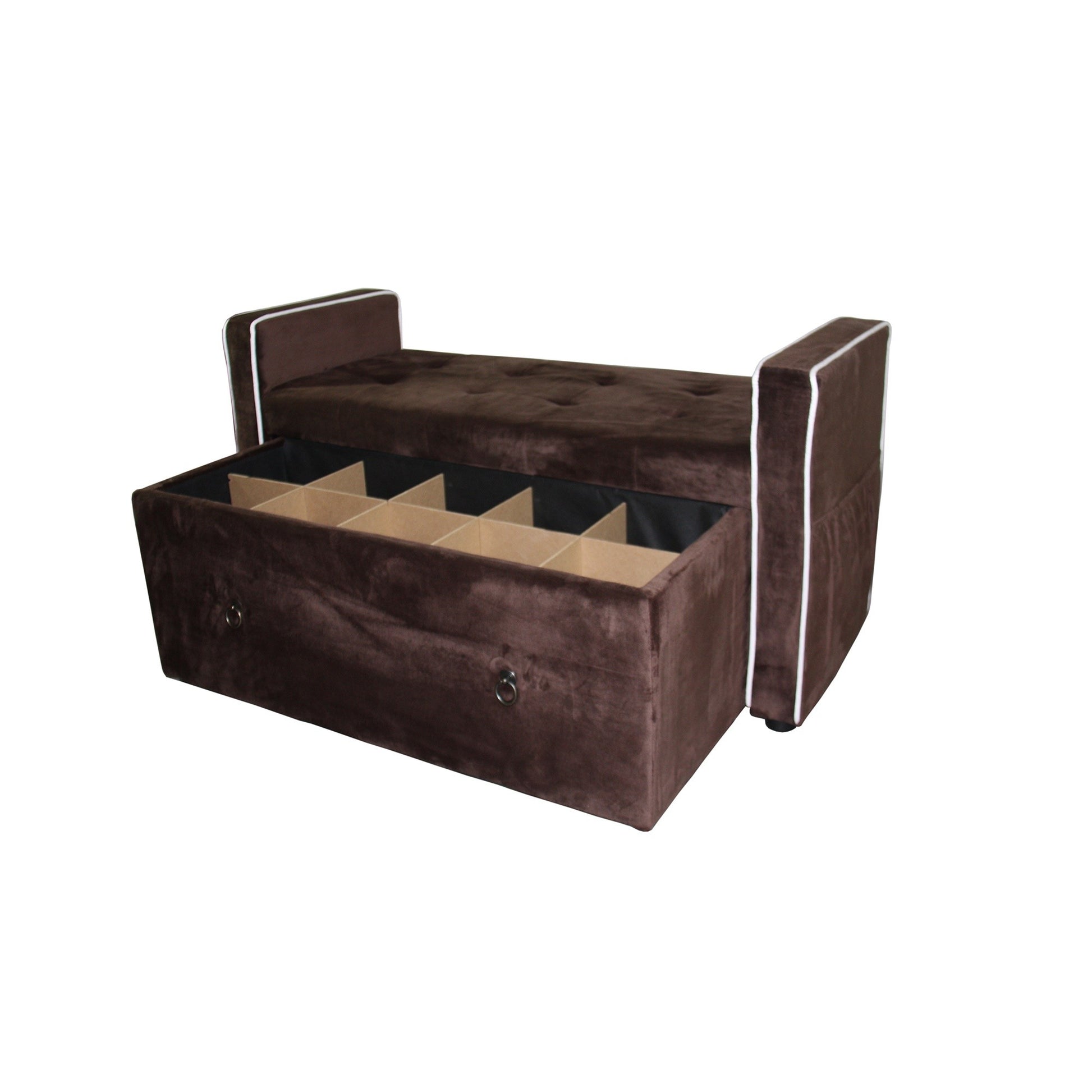 Brown Suede Shoe Storage Bench with Drawer-Benches-DECOROLALA