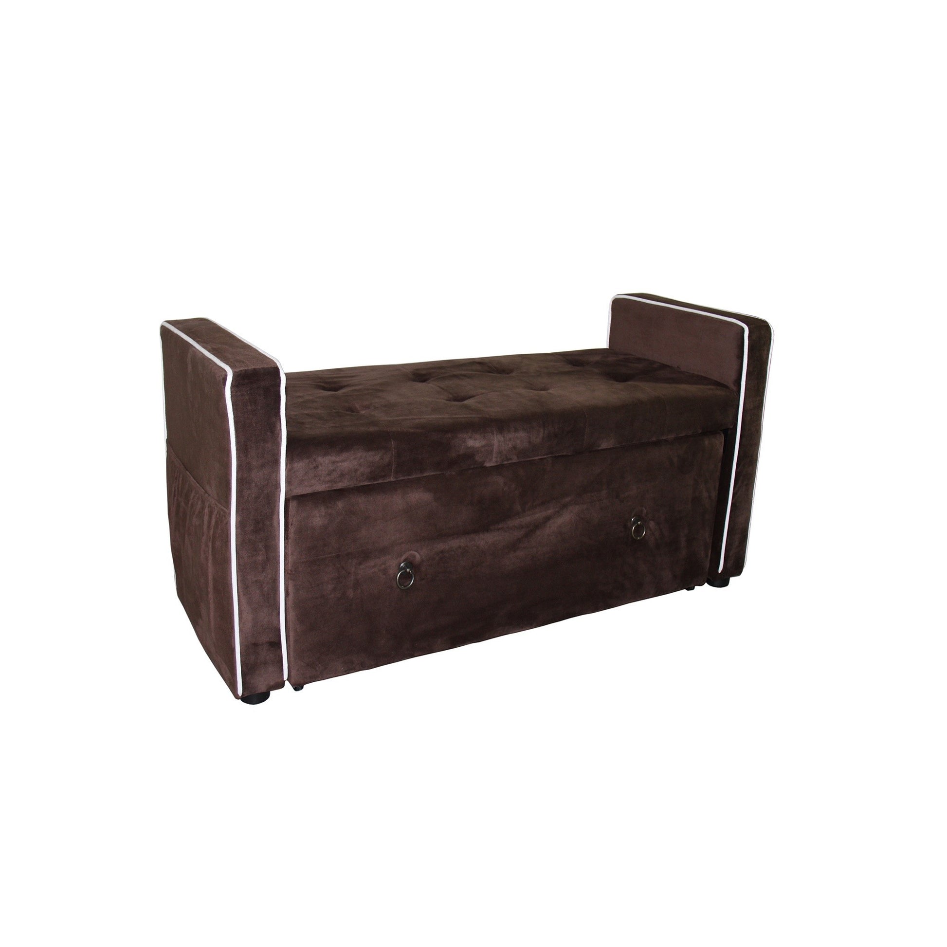 Brown Suede Shoe Storage Bench with Drawer-Benches-DECOROLALA