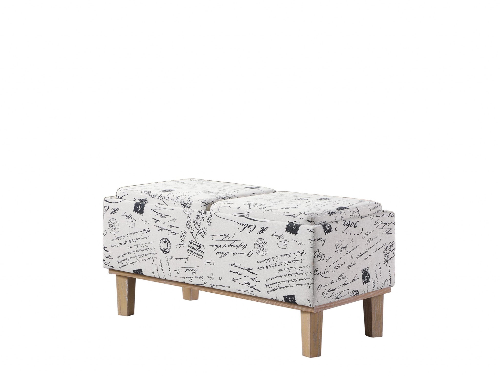 17" Black and White and Natural Upholstered Polyester Bench with Flip top-Benches-DECOROLALA