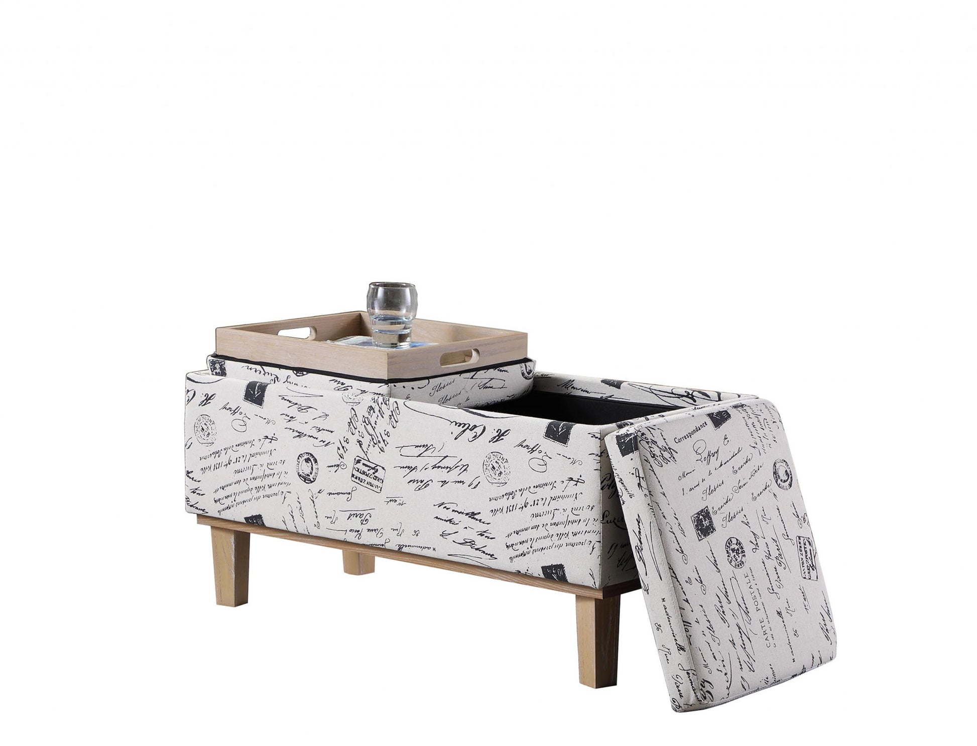 17" Black and White and Natural Upholstered Polyester Bench with Flip top-Benches-DECOROLALA