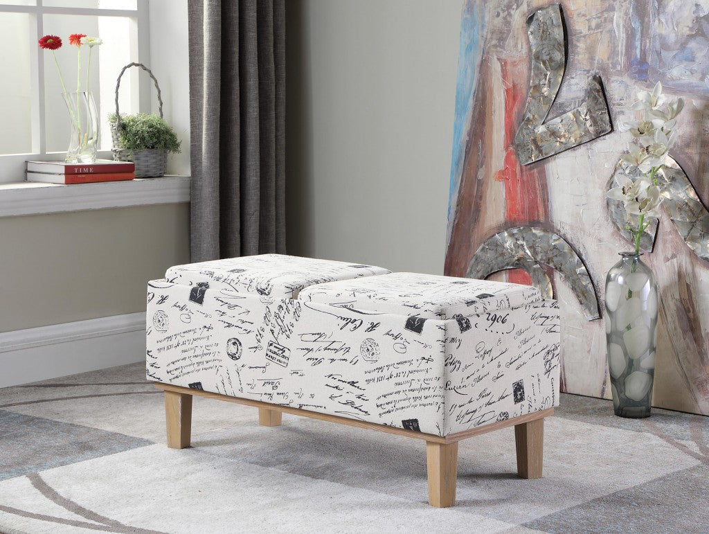 17" Black and White and Natural Upholstered Polyester Bench with Flip top-Benches-DECOROLALA