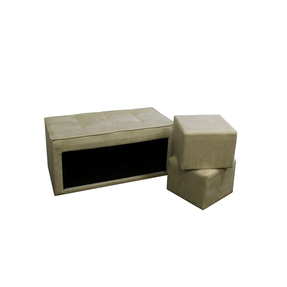 Beige Storage Bench and Ottoman Set-Benches-DECOROLALA
