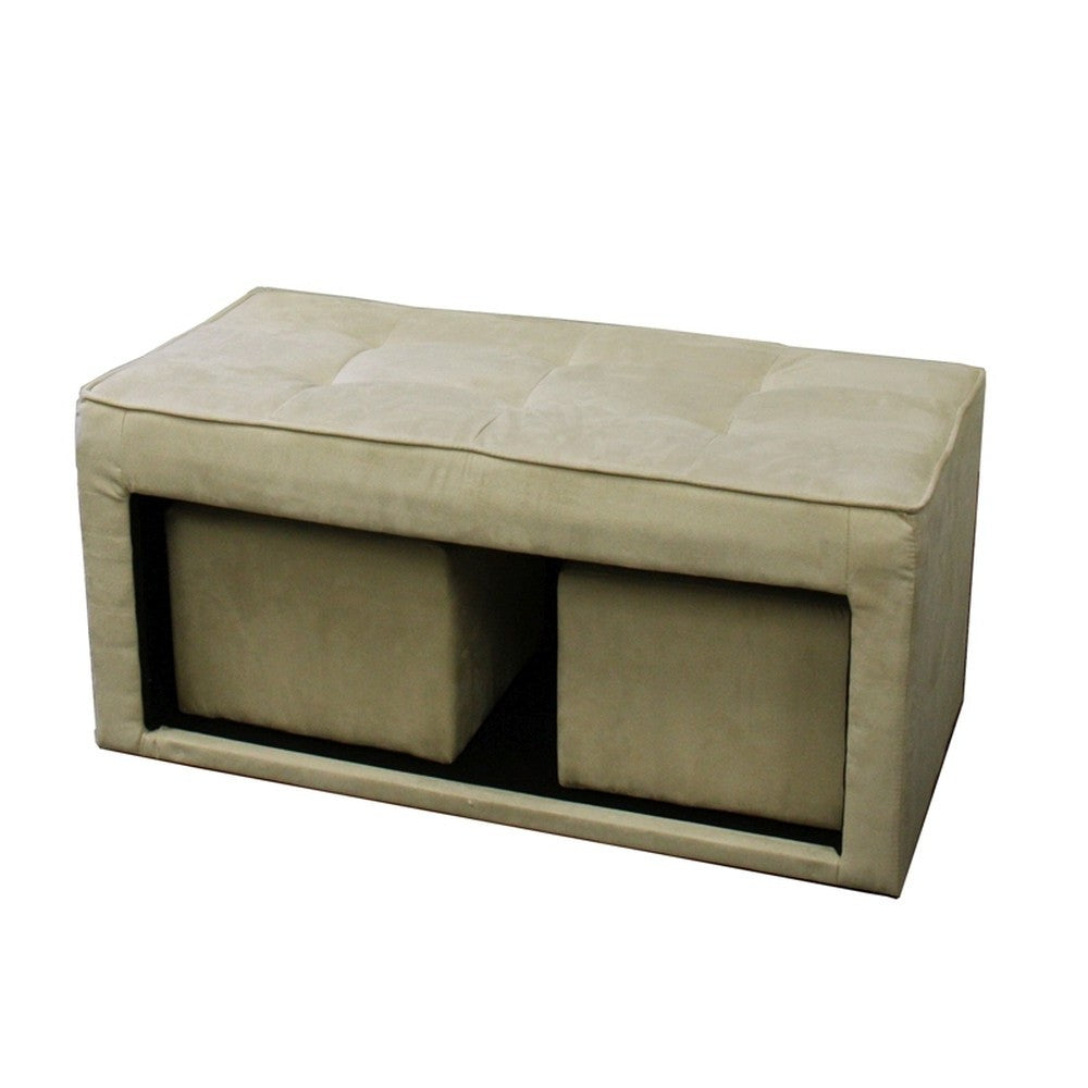 Beige Storage Bench and Ottoman Set-Benches-DECOROLALA
