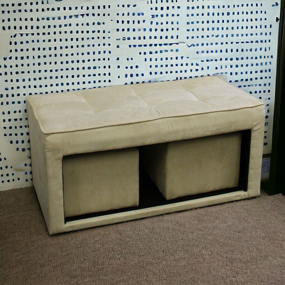 Beige Storage Bench and Ottoman Set-Benches-DECOROLALA