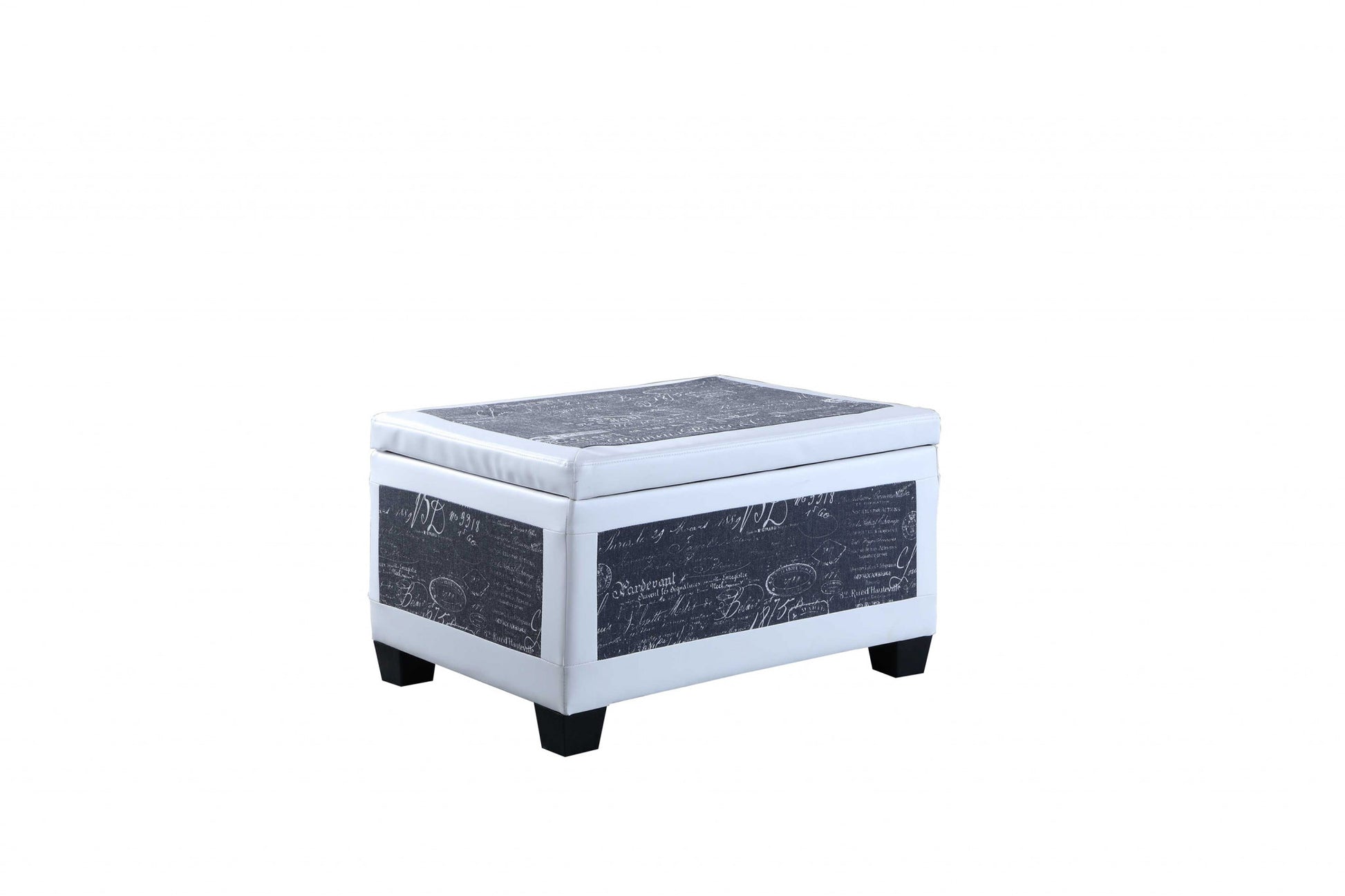 24" White and Black Upholstered Faux Leather Bench with Flip top-Benches-DECOROLALA
