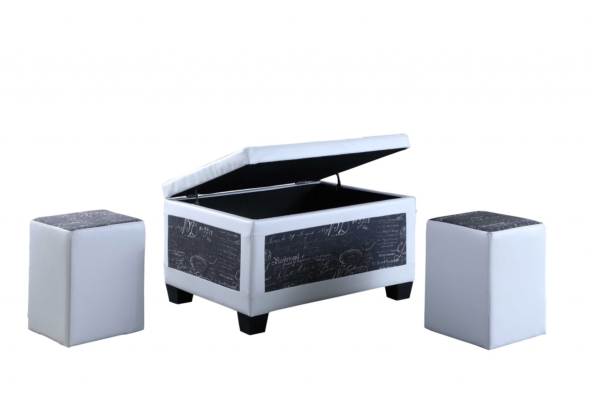 24" White and Black Upholstered Faux Leather Bench with Flip top-Benches-DECOROLALA
