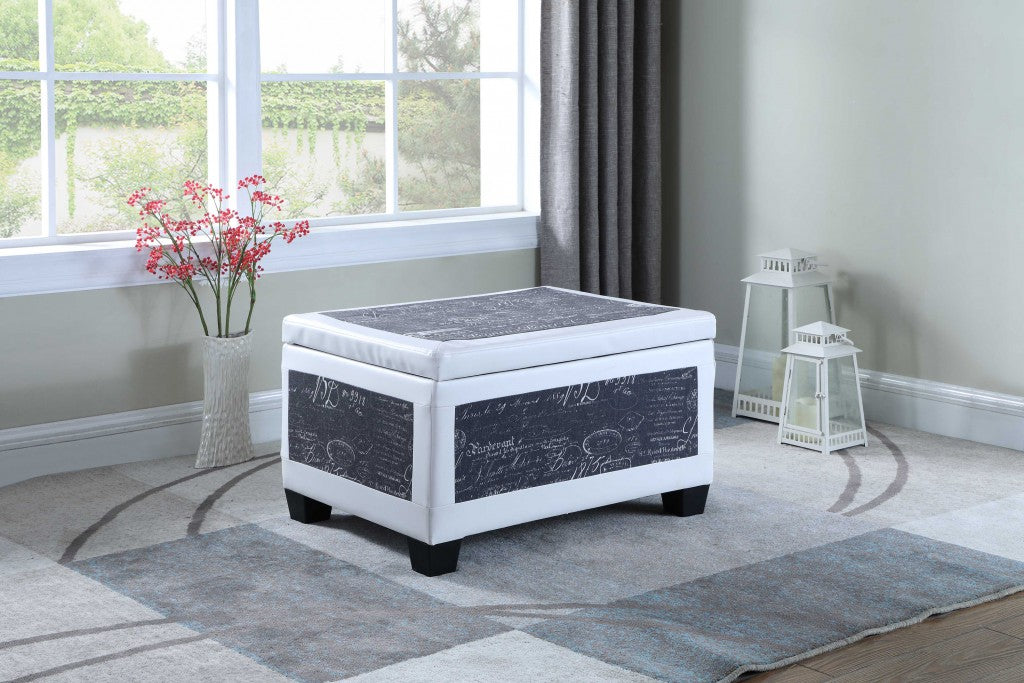 24" White and Black Upholstered Faux Leather Bench with Flip top-Benches-DECOROLALA