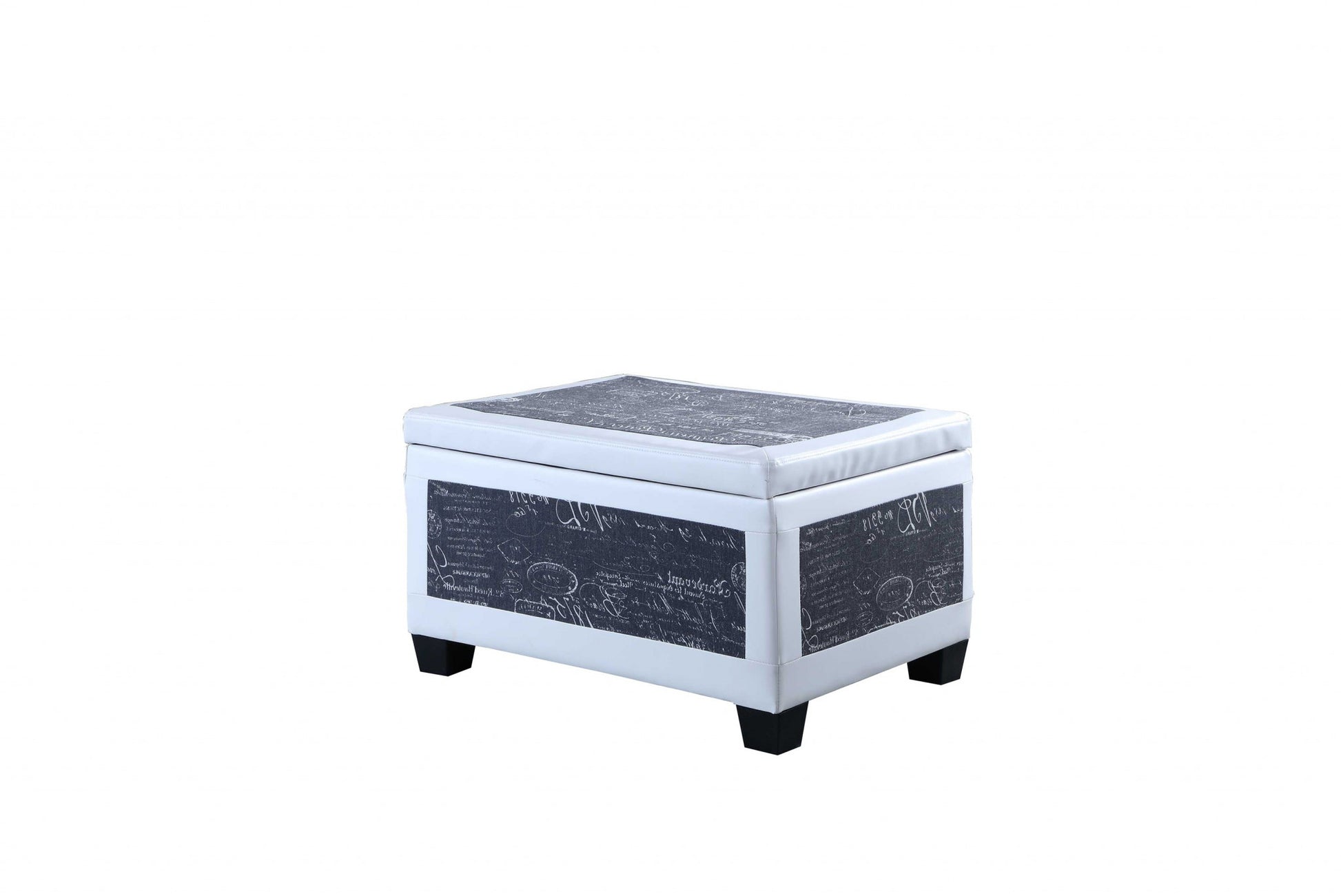 24" White and Black Upholstered Faux Leather Bench with Flip top-Benches-DECOROLALA